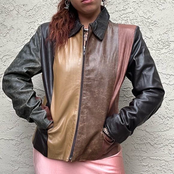 Y2k Leather Moto Jacket, Neutral, Made in Italy, Boho, Hippie, Penny Lane - Picture 8 of 10